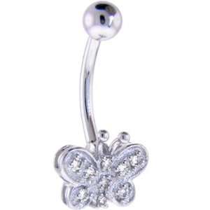   : Solid 14kt White Gold Genuine Diamond Butterfly Belly Ring: Jewelry