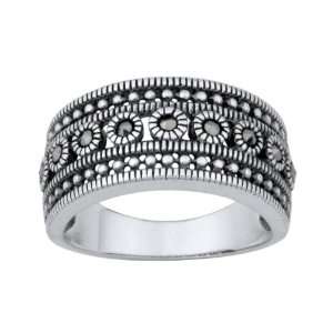  Sterling Silver Marcasite Textured Ring, Size 7: Jewelry