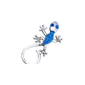 Sterling Silver Gecko Brooch With Blue Opal Inlay With Bail To Double 