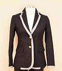 298 J CREW Hacking Jacket in Tipped Double Serge Wool 8 Black  