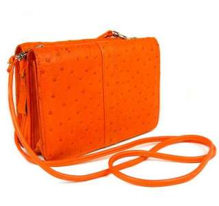   Genuine Orange Ostrich Leather Mini 2Way Cross Body Bag #0080  