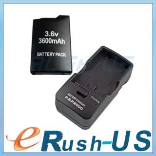 3600mAh Battery Pack + Wall Charger For PSP 1000 FAT US  