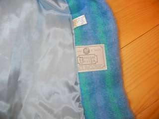 Donegal Design Aqua Periwinkle midi 100% WOOL Mohair Stripe COAT M 