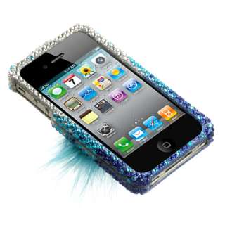 For AT&T Apple iPhone 4 4S Phone Blue Fox 3D Crystal Stone Hard Cover 