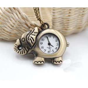 Vintage Style Lucky Elephant Sweater Chain Pocket Watch Necklace Gift 