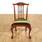 Solid Mahogany Walnut Finish Chippendale Green Velvet Dining Chairs (8 
