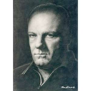 Tony Soprano Portrait Charcoal Drawing Matted 16 X 20