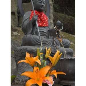  Buddha with Red Scarf and Fresh Flowers, Daisho in Temple 