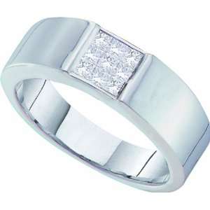 14K White Gold 0.50CT Invisible Set Mens Band. A Perfect Center Cube 