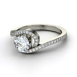  Wave Ring, Round Diamond 14K White Gold Ring: Jewelry