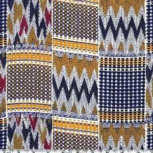  45 Wide African Dreams Blocks Ochre/Blue Fabric By The 