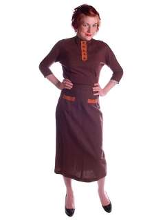 Vintage Brown Wool 2 Tone Ladies Suit Small 1950  