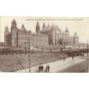 1910 Vintage Postcard Art Galleries and Italian Garden Glasgow 
