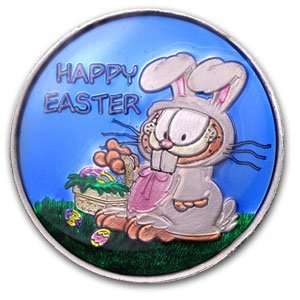 Garfield in Easter Bunny Costume Enameled 1 Troy Ounce Fine Silver 