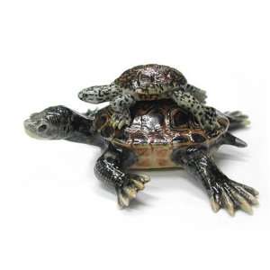 Turtle DIAMONDBACK TERRAPIN W/Baby riding MINIATURE New PORCELAIN 