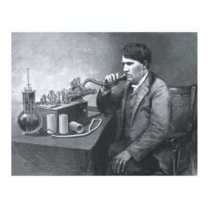  Thomas Edison and Phonograph, 1888 Giclee Poster Print 