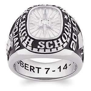    Mens Sterling Silver Diamond Traditional Class Ring: Jewelry