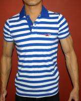 NEW 2012 HOLLISTER HCO MUSCLE SLIM FIT POLO RUGBY T SHIRT BLUE WHITE 