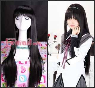 75cm Akemi Homura Long Straight black cosplay hair wig CB14  