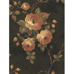  Wallpaper Victorian Roses Floral on Very Dark Green 