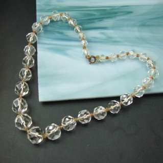 Art Deco Large Faceted Rock Crystal Beads Vintage Hand Knotted 
