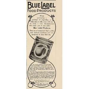  1908 Curtice Blue Label Bartlett Pears Can Print Ad (6228 