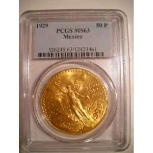 1929 Mexican 50 peso Gold 1.2 oz PCGS MS 63 MS6 