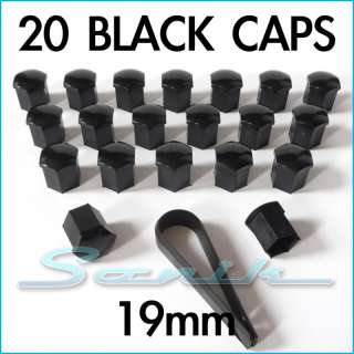 20) Black Cap Covers for Wheel Lug Nut Bolt 19mm Hex  