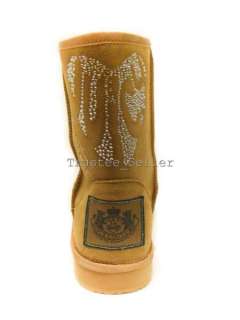 NEW Juicy Couture Crystals Bling Cafe Camel Suede Orion Cozy Boots 