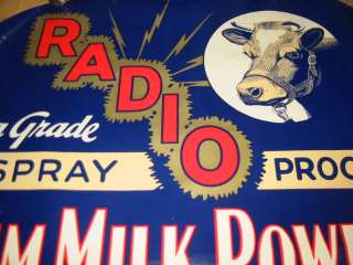 Old 1940s Radio Foods SKIM MILK Cow Poster / SIGN  