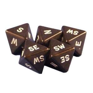  Set of 5 Black Compass Dice 16mm Toys & Games