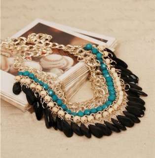 2012 Fashion Vintage Layered Gem Beads Bib Choker Tassel Necklace Free 