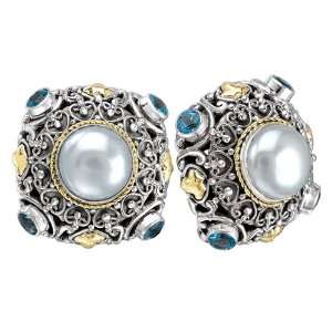   Silver White Mabe Pearl with Blue Topaz Earrings Katarina Jewelry