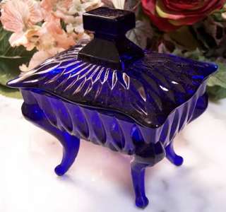 Chic Antique Style Cobalt Blue Glass Covered Candy Dish  
