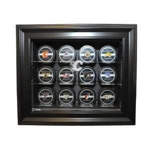  12 Puck Cabinet Style Display Case, Black   Acrylic Hockey 