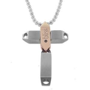 Bliss Mens Necklace in White/Pink Steel and PVD with Black Diamond 