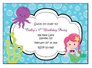 Under the Sea Mermaid Summer Pool Party Girls Birthday Invitations 