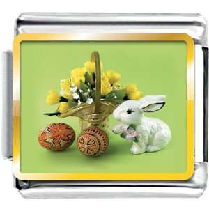  Easter Day Bunny Colorful Eggs Basket Flowers Photo Charm Italian 