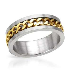   Stainless Steel Gold Silver Tone Band Ring Size 13 Mens Wedding  
