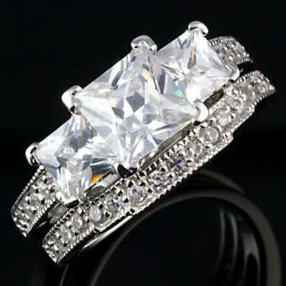 9ct Princess Cut PPF Russian CZ Wedding Ring Set s 8  
