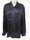 ESCADA Black BLue Printed Silk Long Sleeve Button Down Shirt Blouse Sz 