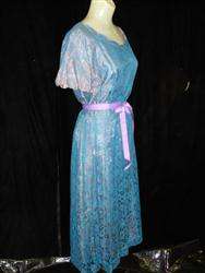 Vintage 40s Blue Lace Sheer Swing Dress VaVoom 42 31 42 16 Gore Skirt 