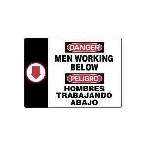   MEN WORKING BELOW (ARROW) (BILINGUAL) 10 x 14 Adhesive Vinyl Sign
