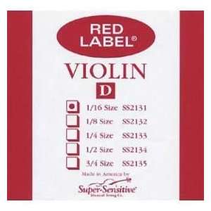  Super Sensitive Red Label 1/16 Violin D String   Medium 