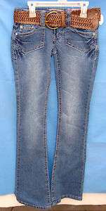 WALLFLOWER Stretch BOOT CUT Medium Rinse Denim Jean w/Wide Woven Belt 