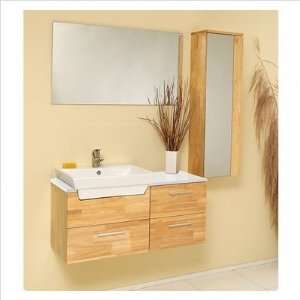 Bundle 07 Caro Natural Wood Modern Bathroom Vanity with Mirror & Side 