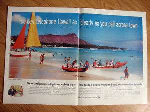 1957 Bell Telephone Ad Waikiki Beach in Honolulu Hawaii  