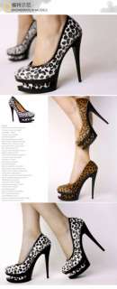 Sexy Leopard Wild Ladies Fancy Pump Platform Stiletto High Heels Shoes 
