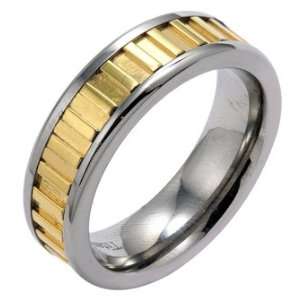   High Polished Titanium Ring With Gold Plated Design in Center For Men