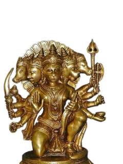 Brass Hanuman Panchamukha Statue Hindu God Alter Sculpture 12 inch 